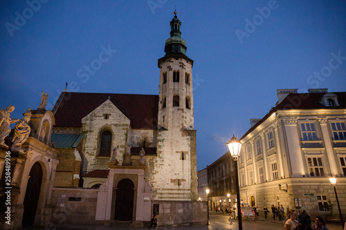 buildings in Krakow at night by the light of lanterns