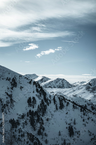 Nocky mountains in Austria during sunset. Winter wonderland in the Alps. photo