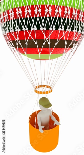 3d man on the air balloon. 3d render