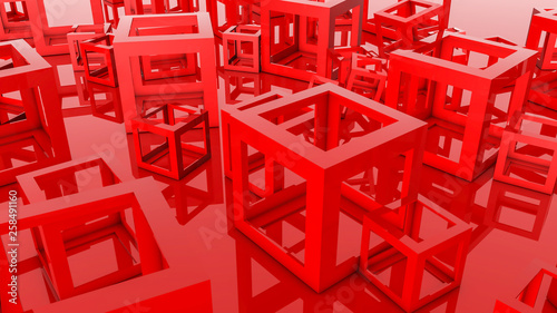 red hollow cubes background. Three-dimensional illustration. 3d render