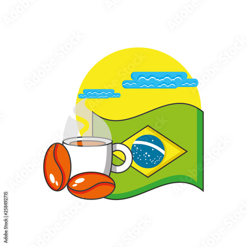 flag of brazil with cup coffee