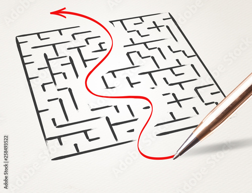 Obraz na płótnie Stationery drawing the exit way out from a labirynt 