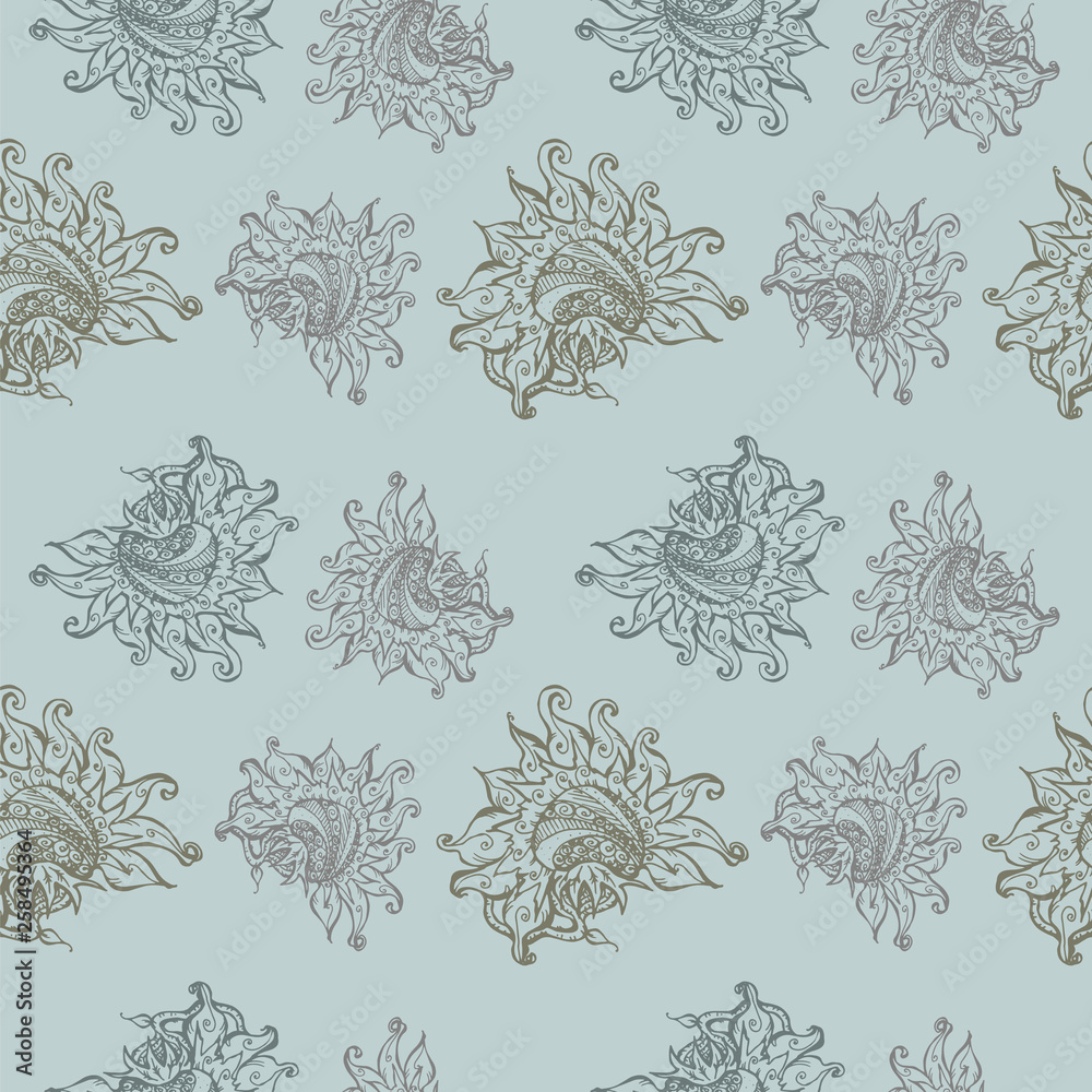 floral seamless pattern. decorative elements are drawn by hand with a gel pen. vector illustration on a blue background floral seamless pattern. decorative elements are drawn by hand with a gel pen. vector illustration on a blue background