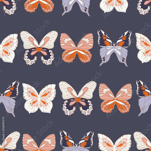 Artistic hand drawn graphic butterfly wings vector seamless pattern. Elegant Insects background texture