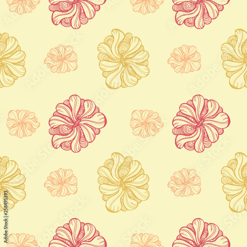 floral seamless pattern. decorative elements are drawn by hand with a gel pen.vector illustration on yellow background