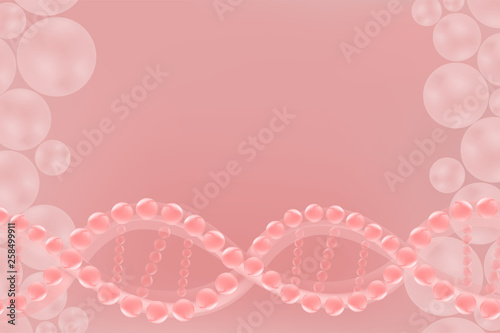 science concept, pink DNA and collagen balls background with space for text, vector illustration.