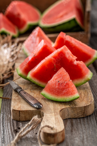 Tasty and fresh watermelon in summer garden