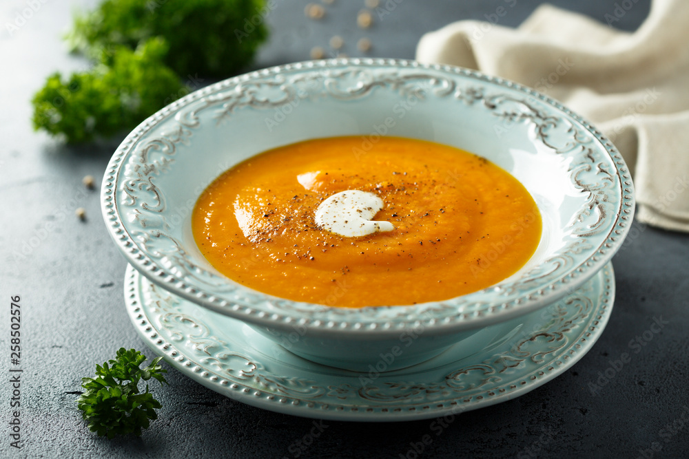 Homemade pumpkin soup with cream Homemade pumpkin soup with cream