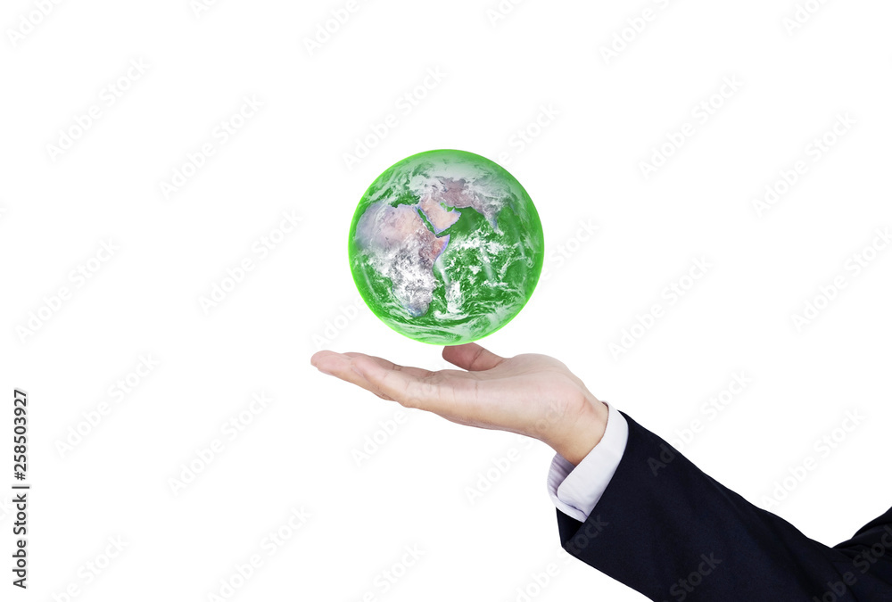 Earth day, Protect the world with environment and Eco-friendly business. Businessman hand holding green globe. Element of this image are furnished by NASA Earth day, Protect the world with environment and Eco-friendly business. Businessman hand holding green globe. Element of this image are furnished by NASA