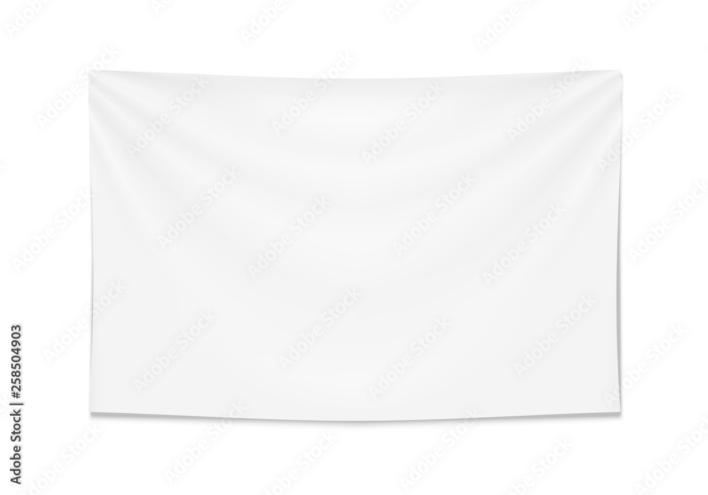 Empty mockup white textile banner with folds.