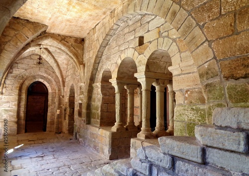 Entrée de la salle capitulaire dans le cloître du Prieuré Saint-Michel de Grandmont, Hérault, France © rysan34