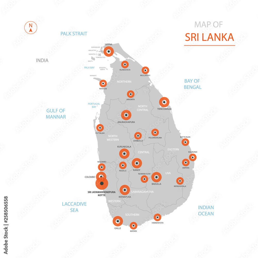 Sri Lanka Map With Cities Stylized Vector Sri Lanka Map Showing Big Cities, Capital Sri  Jayawardenepura Kotte, Administrative Divisions. Stock Vector | Adobe Stock