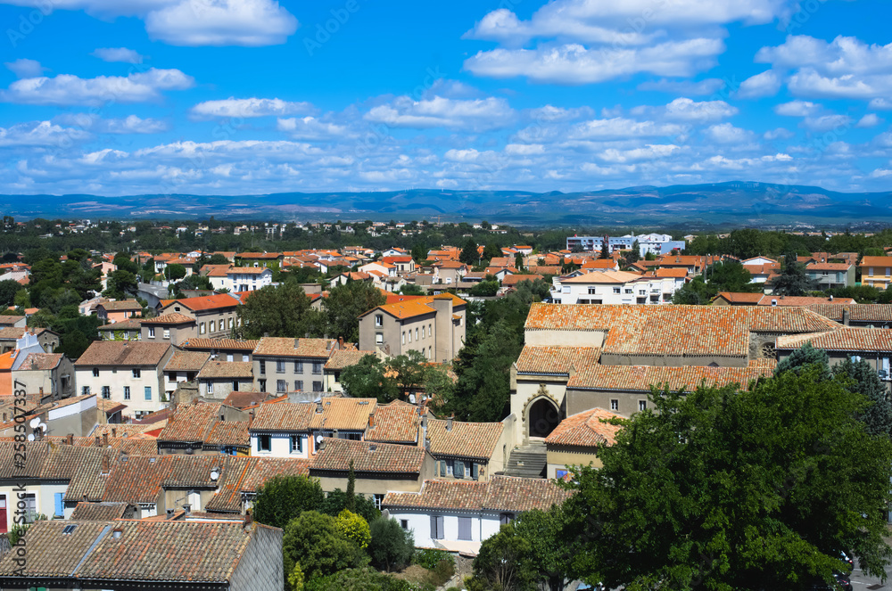 Panoramic view of the city of Carcassonne from the walls of its medieval city