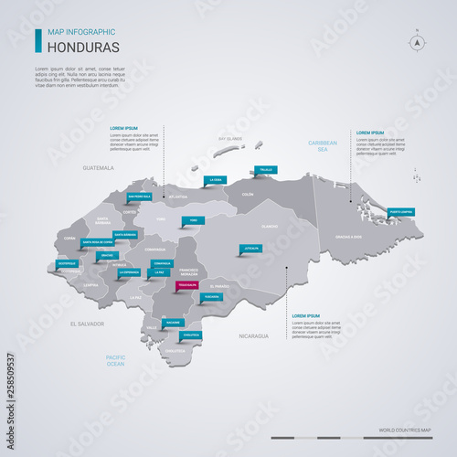 Honduras vector map with infographic elements  pointer marks.
