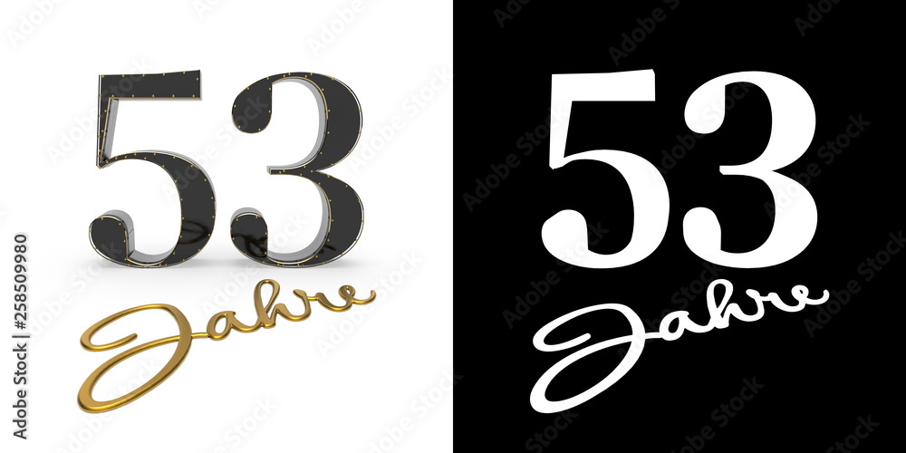 German golden number fifty-three years. 3D render German golden number fifty-three years. 3D render