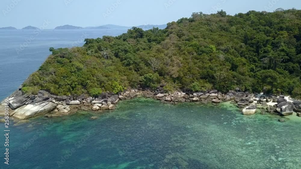 Aerial view of beautiful white sand beach at Boulder island in Andaman sea near Ranong Thailand, Myanmar. Aerial view of beautiful white sand beach at Boulder island in Andaman sea near Ranong Thailand, Myanmar.