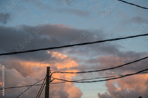 Power lines and clouds