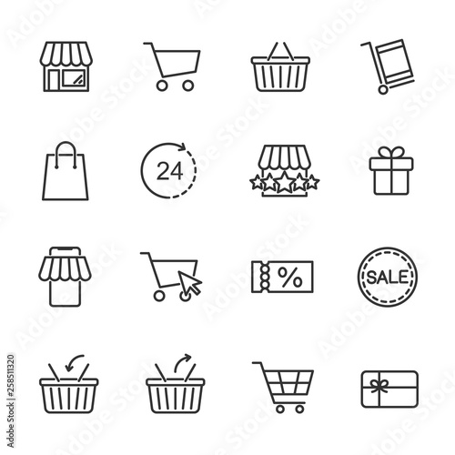 Vector set of shopping line icons.