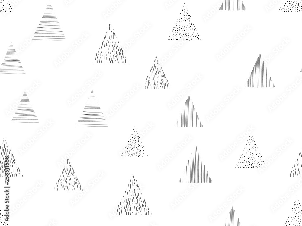 Hand drawn triangles seamless pattern. Abstract geometric memphis repeat background. Black white vector sketch, doodles. Vintage lines, dots texture. Creative fashion ink paint. Design textile, fabric Hand drawn triangles seamless pattern. Abstract geometric memphis repeat background. Black white vector sketch, doodles. Vintage lines, dots texture. Creative fashion ink paint. Design textile, fabric