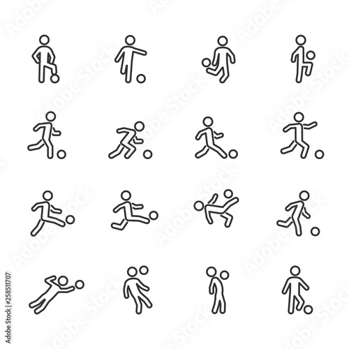 Vector set of football, soccer players line icons.