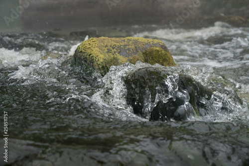 Rocks in flowing river water