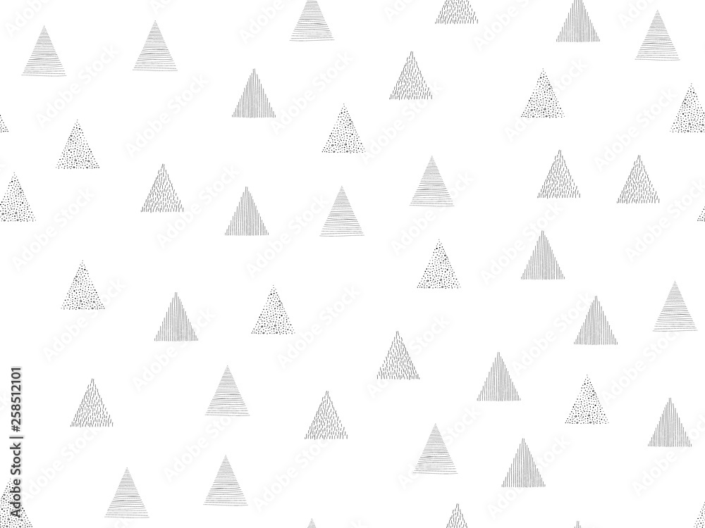 Hand drawn triangles seamless pattern. Abstract geometric memphis repeat background. Black white vector sketch, doodles. Vintage lines, dots texture. Creative fashion ink paint. Design textile, fabric Hand drawn triangles seamless pattern. Abstract geometric memphis repeat background. Black white vector sketch, doodles. Vintage lines, dots texture. Creative fashion ink paint. Design textile, fabric