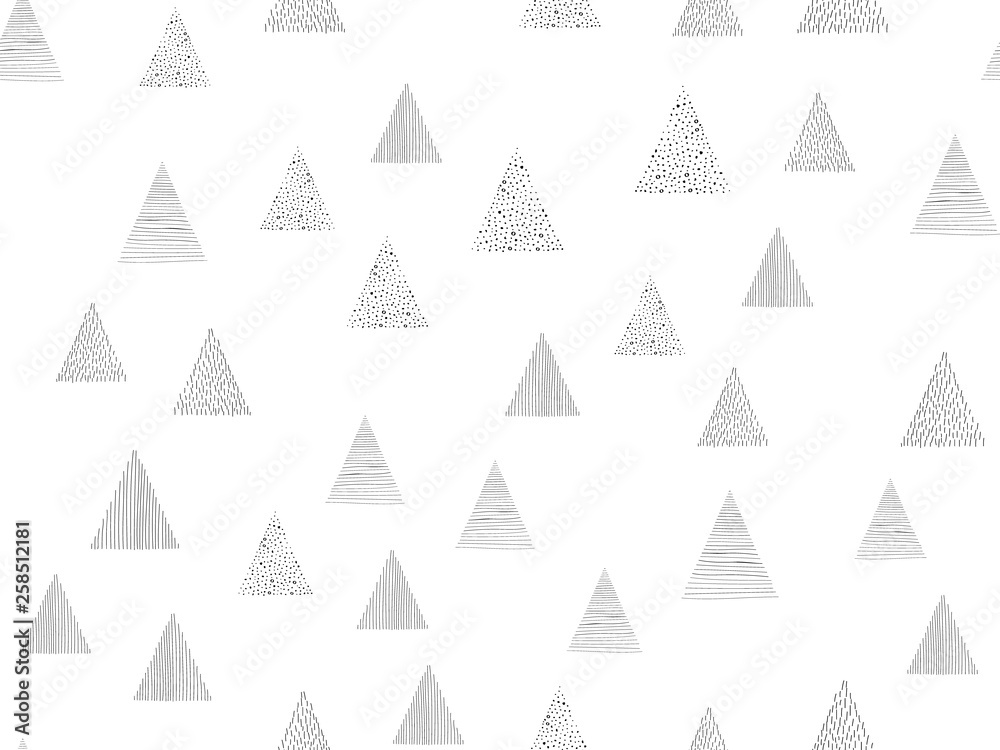 Hand drawn triangles seamless pattern. Abstract geometric memphis repeat background. Black white vector sketch, doodles. Vintage lines, dots texture. Creative fashion ink paint. Design textile, fabric Hand drawn triangles seamless pattern. Abstract geometric memphis repeat background. Black white vector sketch, doodles. Vintage lines, dots texture. Creative fashion ink paint. Design textile, fabric