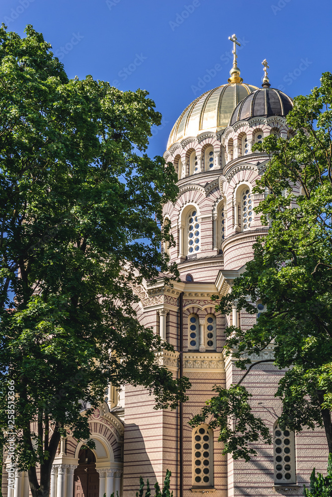 Exterior of Nativity of Christ Orthodox Cathedral in Riga, Latvia