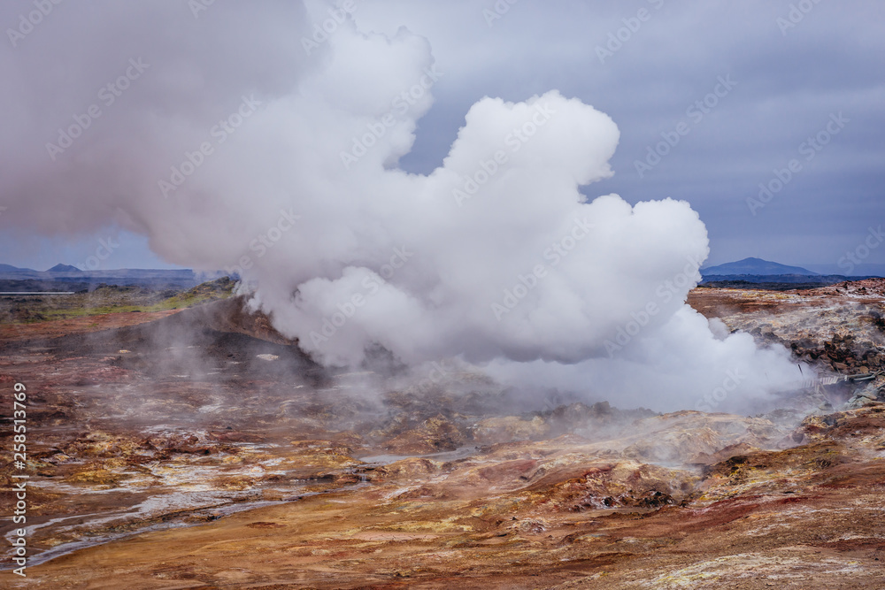Hot springs Gunnuhver located on a large geothermal area of Reykjanes Peninsula in Iceland