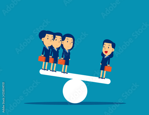 Business team on seesaw. Concept business vector illustration, Corporate, Flat cut character style.