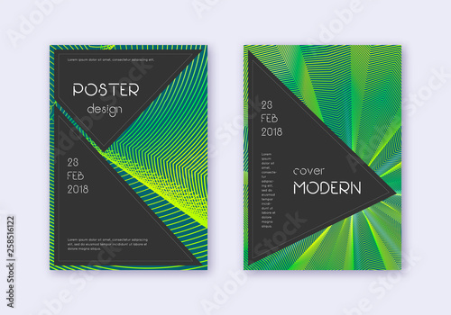 Black cover design template set. Green abstract li