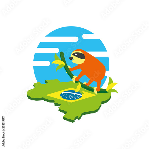 sloth animal with map of brazil
