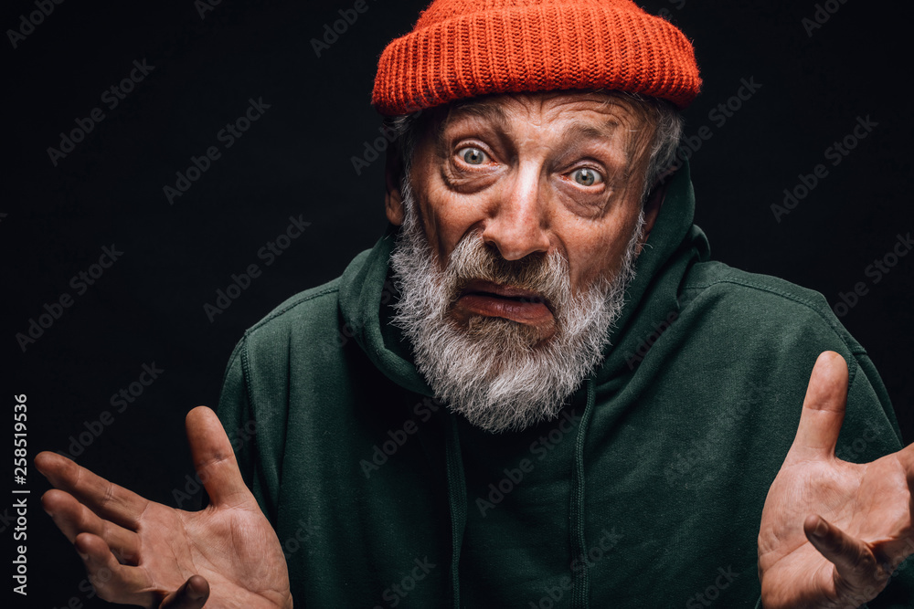 Puzzled confused old man in old worn clothes having unsure doubting face,  being unaware of a answer. People, faces, emotions, reaction concept Photos  | Adobe Stock