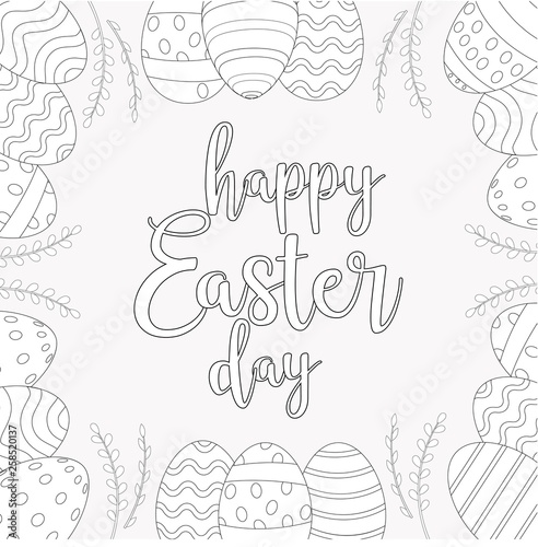 Easter frame with easter eggs hand drawn black on white background 