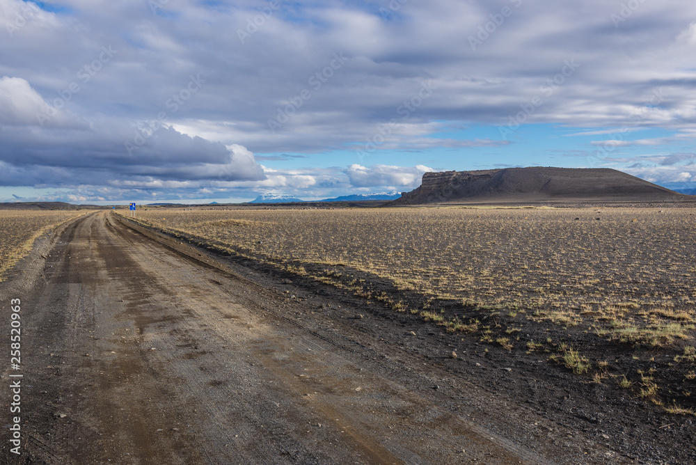 Road to Hrossaborg - Horse Castle - tephra and scoria crater near Route 1 in northeast part of Iceland