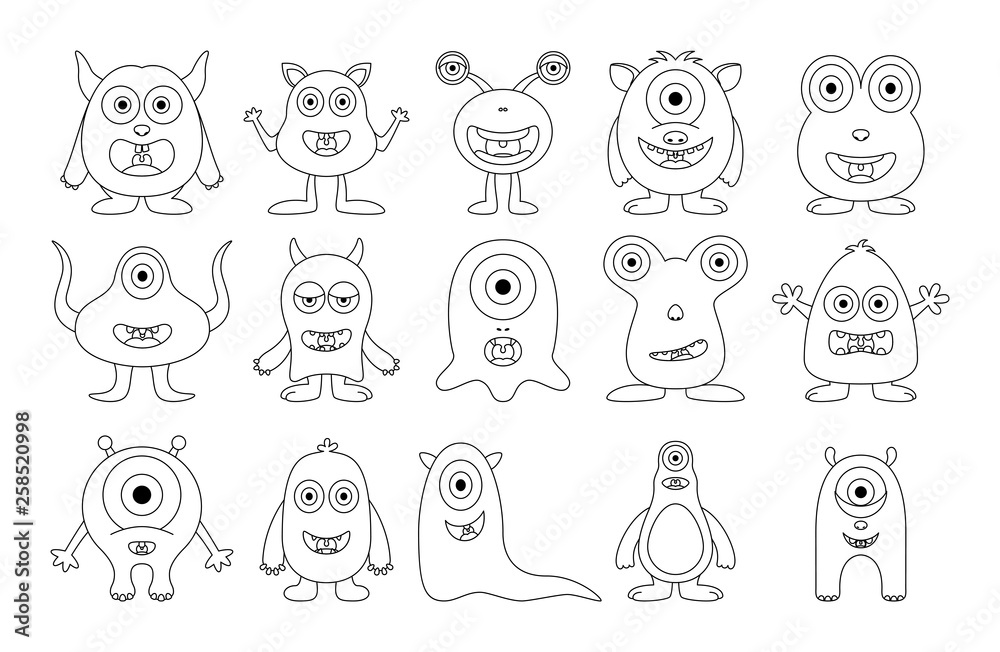 Set of cute monster on white background