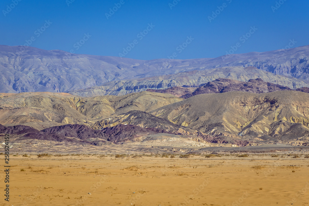 Desert landscape seen from a road 65 in Jordan