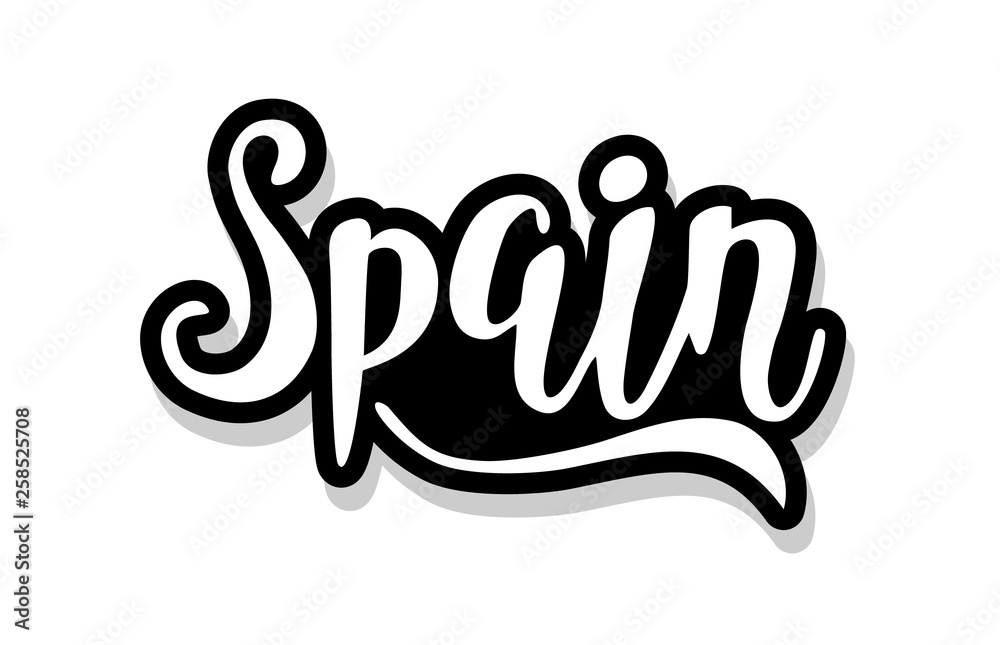 Spain calligraphy template text for your design illustration concept. Handwritten lettering title vector words on white isolated background Spain calligraphy template text for your design illustration concept. Handwritten lettering title vector words on white isolated background