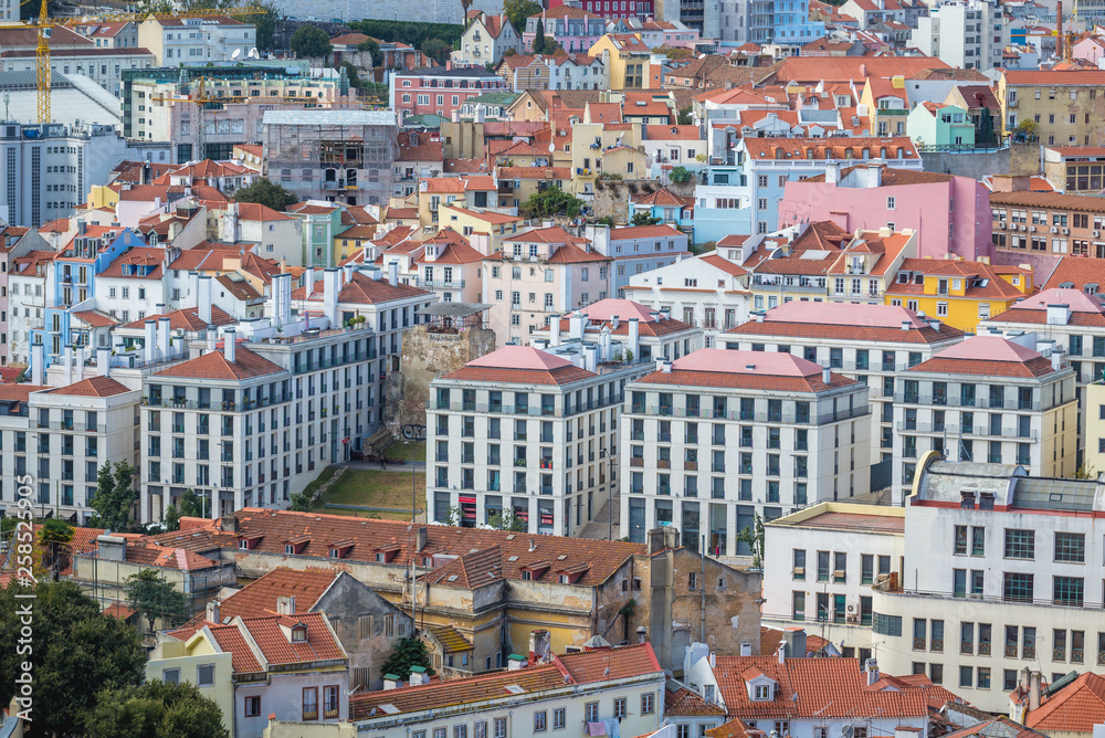 Aerial view from one of the Lisbon viewing points called Miradouro da Graca