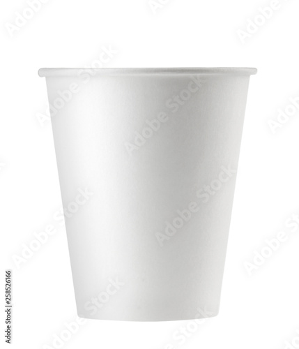 disposable empty white paper cup isolated. Clipping path - Image