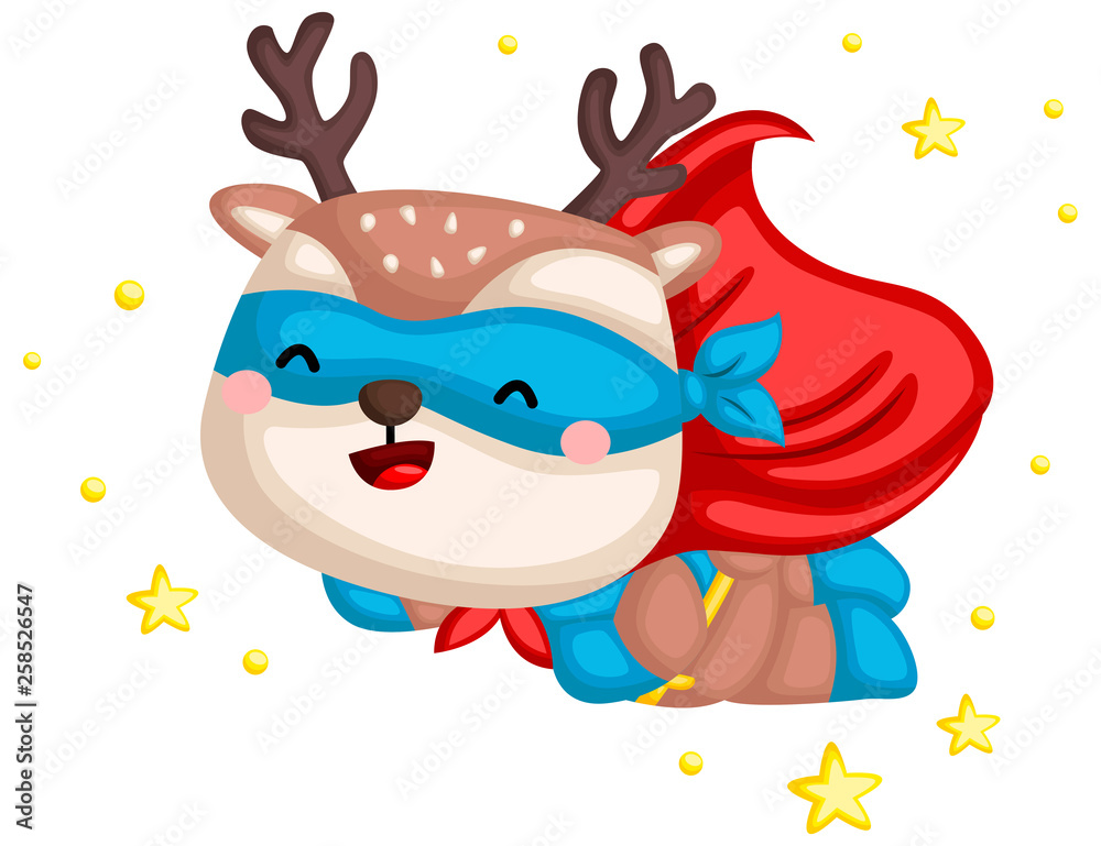Naklejka premium a vector of a cute deer in a superhero costume