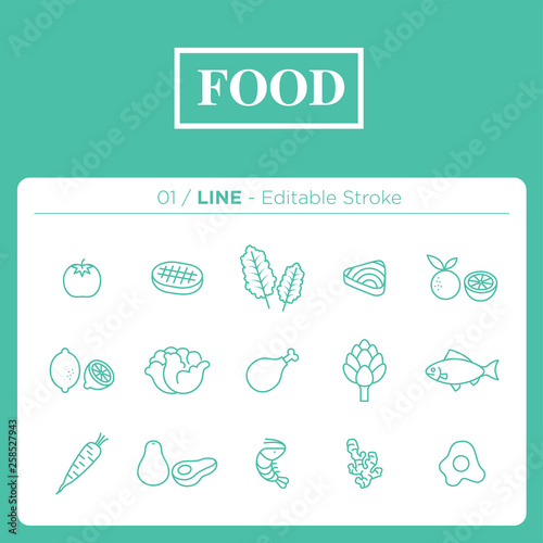 Set of food icons in line	