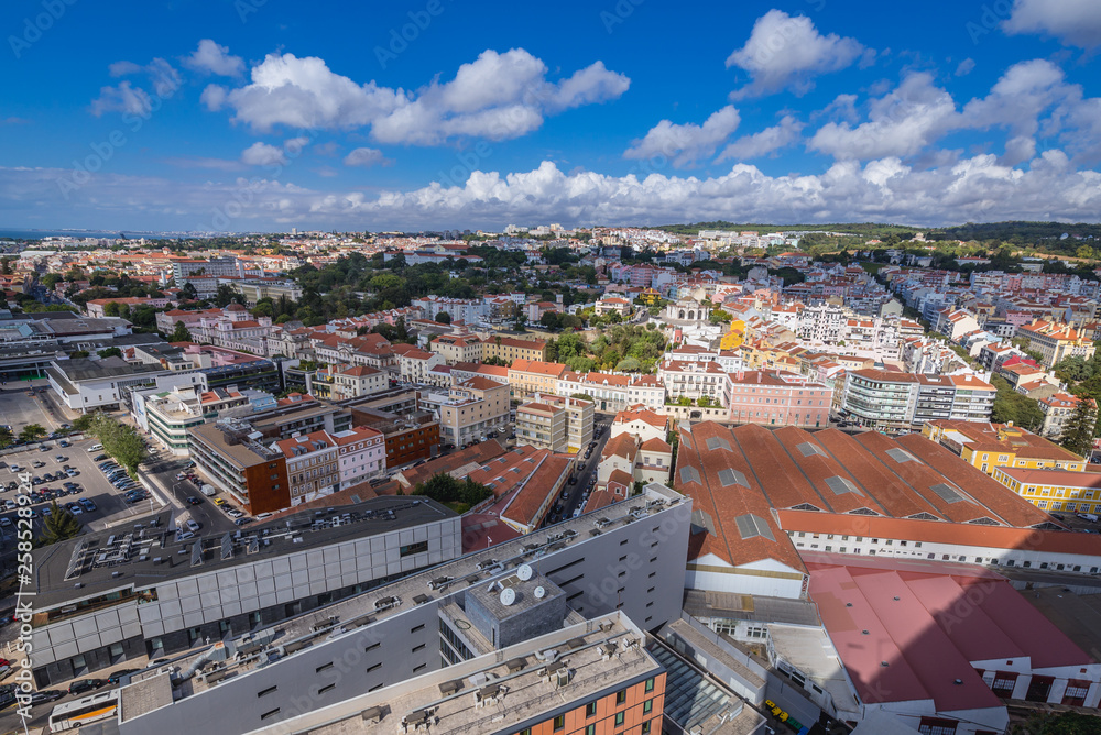 Alcantara area in Lisbon, Portugal, view from Bridge of 25th April