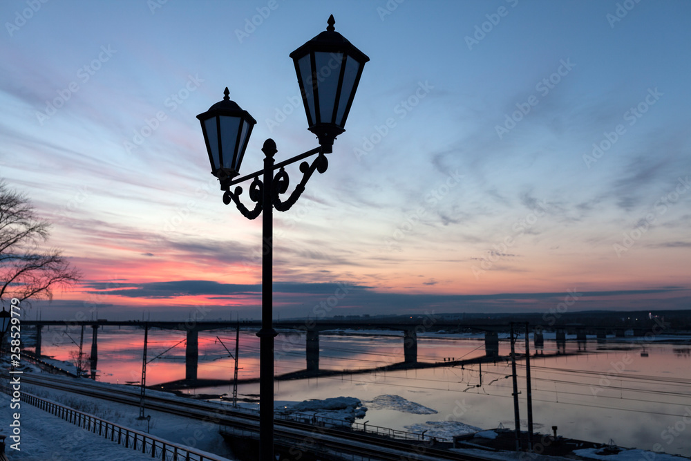 Lantern on the waterfront. Perm