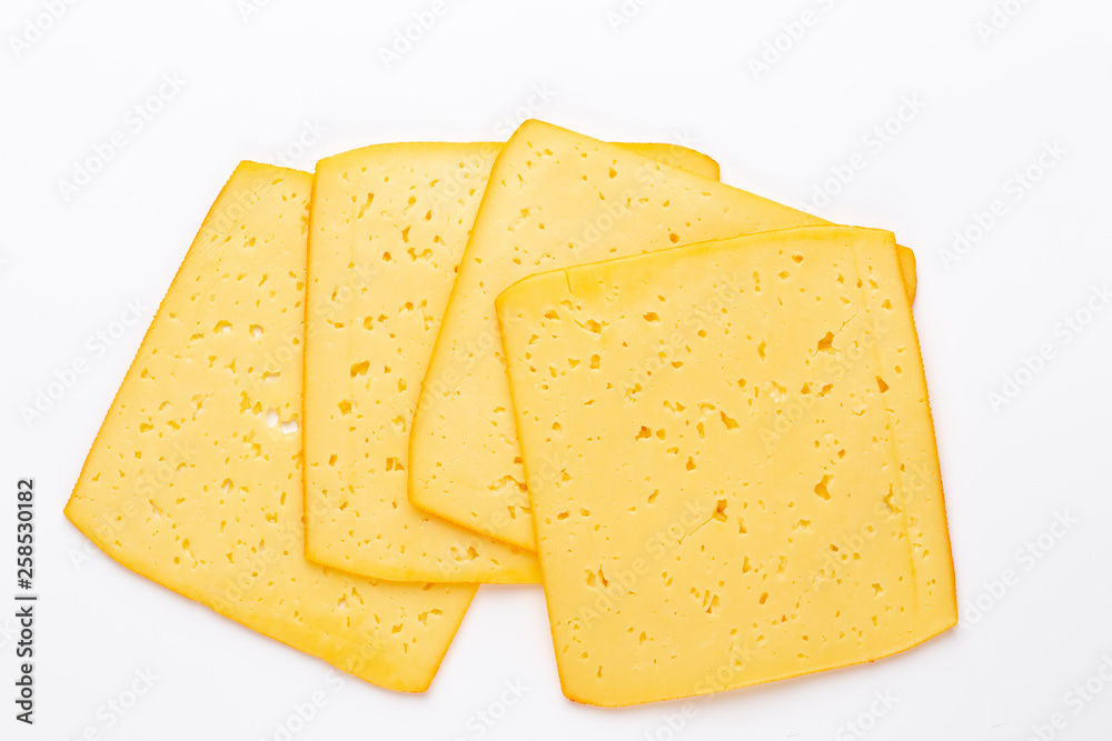 Cheese slice on white background.