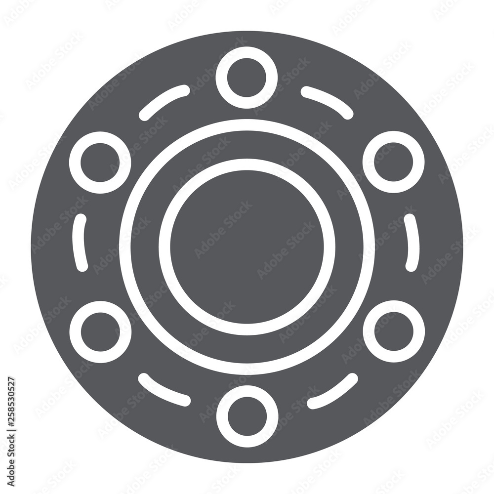 Bearing glyph icon, car and vehicle, wheel sign, vector graphics, a solid pattern on a white background. Bearing glyph icon, car and vehicle, wheel sign, vector graphics, a solid pattern on a white background.