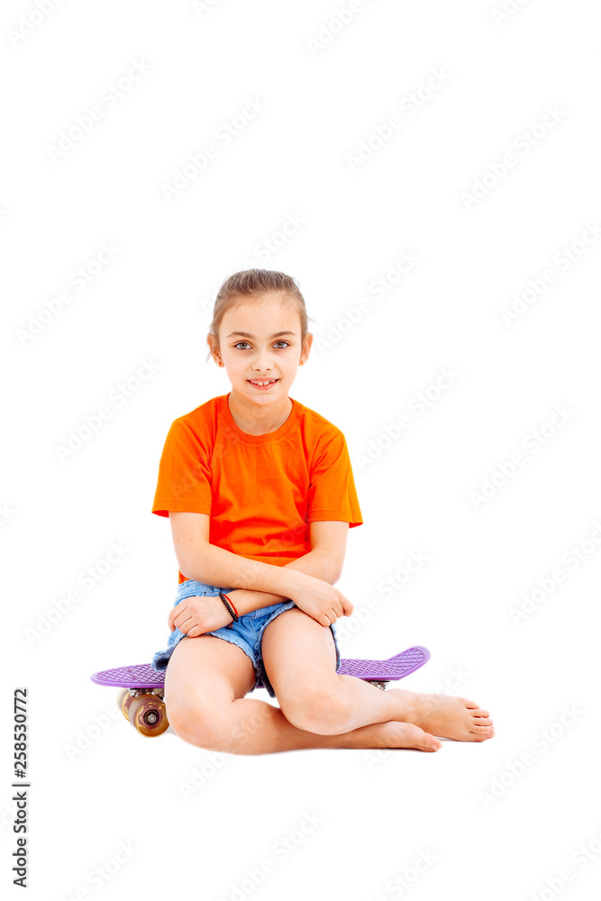 Girl with skateboard isolated on white background Girl with skateboard isolated on white background