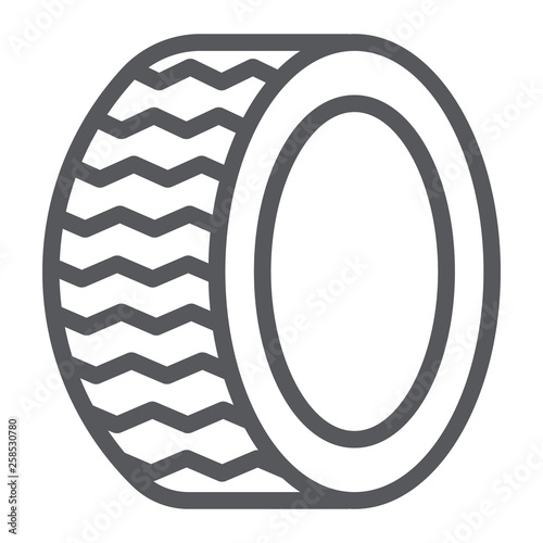 Car tire line icon, auto and part, wheel sign, vector graphics, a linear pattern on a white background.