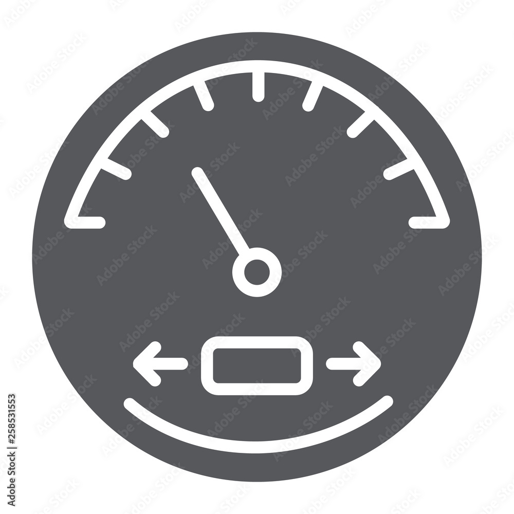 Speedometer glyph icon, automobile and panel, tachometer sign, vector graphics, a solid pattern on a white background. Speedometer glyph icon, automobile and panel, tachometer sign, vector graphics, a solid pattern on a white background.