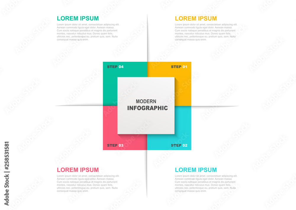 Square infographic template with icons and 4 steps or options. Business concept, workflow layout, flowchart.